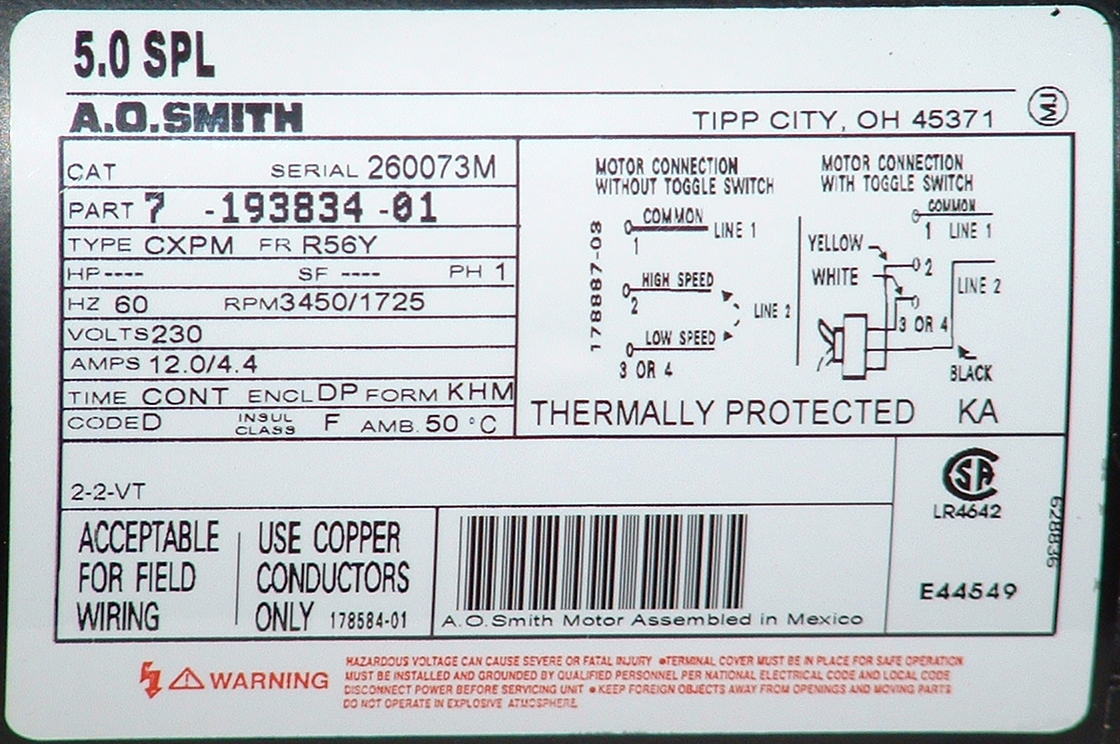 A.O.Smith Motor Label